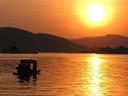 Sunset over Udaipurs lake.